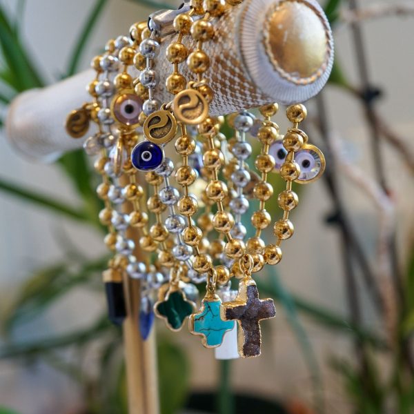 Silver Charm Bracelet with Selenite & Blue Evil Eye - Image 5