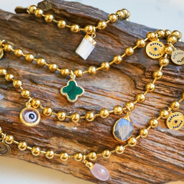 Gold Charm Bracelet with Labradorite & Clear Evil Eye - Image 3