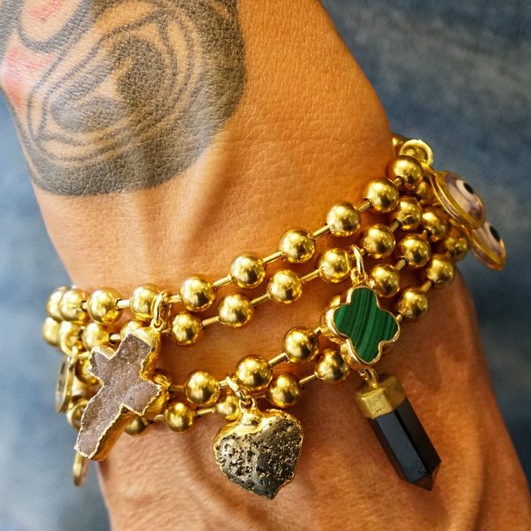 Gold Charm Bracelet with Labradorite & Clear Evil Eye - Image 2