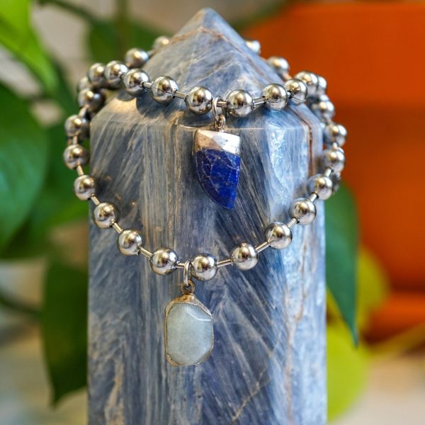 Silver Charm Bracelet with Selenite & Blue Evil Eye - Image 3