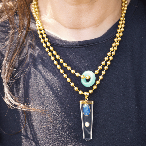 Clear Quartz, Blue Kyanite & Moonstone Ball Chain Necklace - Image 2