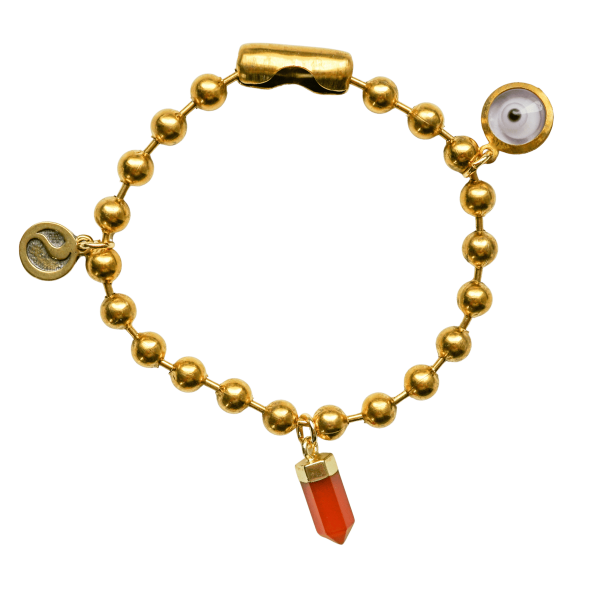 Gold Charm Bracelet with Carnelian & Clear Evil Eye