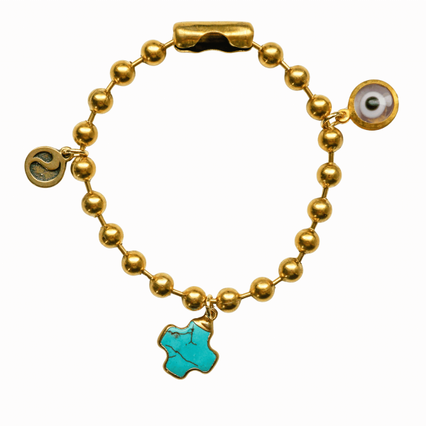 Gold Charm Bracelet with Turquoise Howlite & Clear Evil Eye
