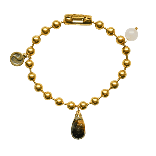 Gold Charm Bracelet with Rose Quartz & Tiger's Eye