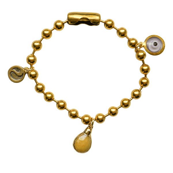 Gold Charm Bracelet with Yellow Calcite & Clear Evil Eye