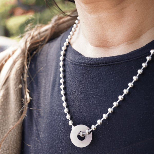 Rose Quartz Donut Ball Chain Necklace - Image 2