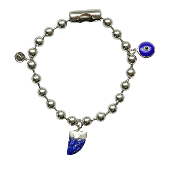 Silver Charm Bracelet with Sodalite & Blue Evil Eye