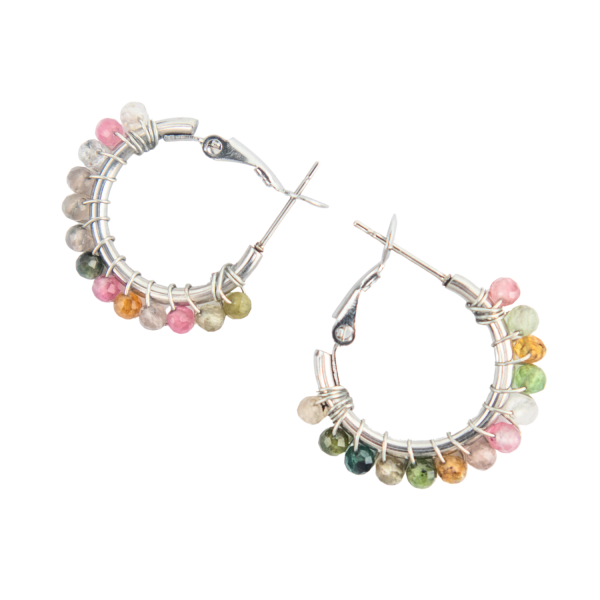 Watermelon Tourmaline Crystal Hoop Earrings - Image 2