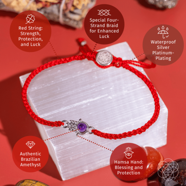 Hamsa Hand of Protection - Four-Strand Red String Bracelet - Image 4