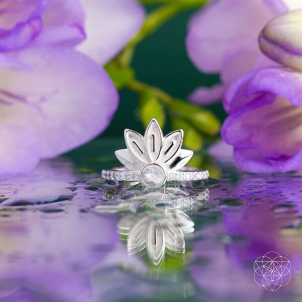 I Am Divinely Guided: 111 Angel Number Silver Lotus Ring - Image 5