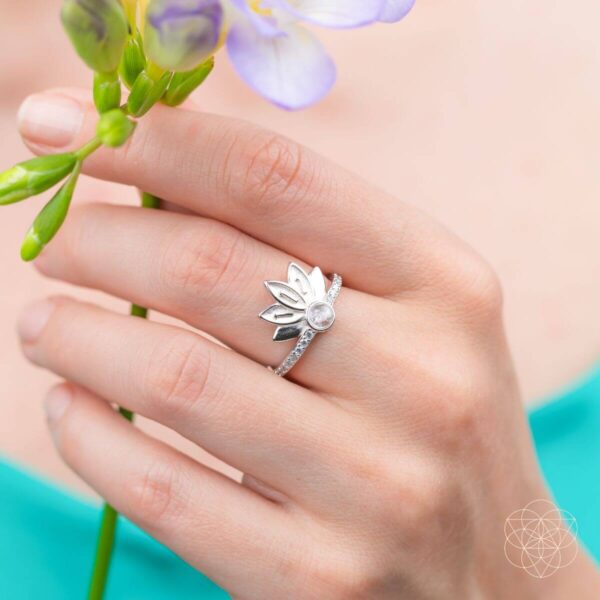 I Am Divinely Guided: 111 Angel Number Silver Lotus Ring - Image 3