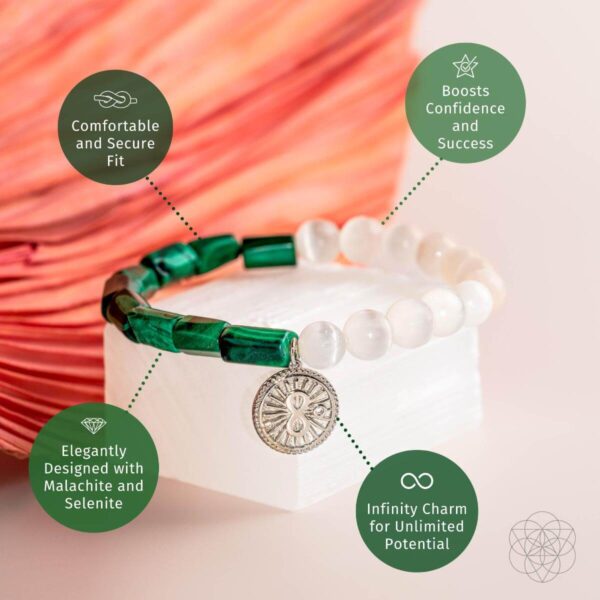 Infinite Triumph - Malachite & Selenite Success Bracelet - Image 5