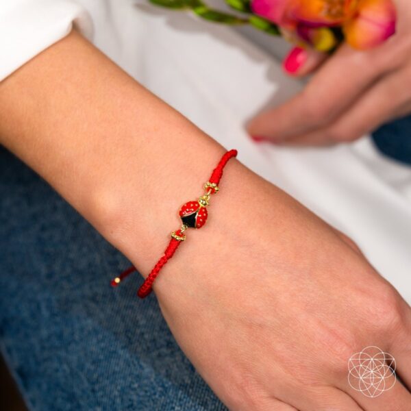Lucky Ladybug - Four-Strand Red String Bracelet - Image 3