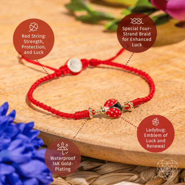 Lucky Ladybug - Four-Strand Red String Bracelet - Image 4