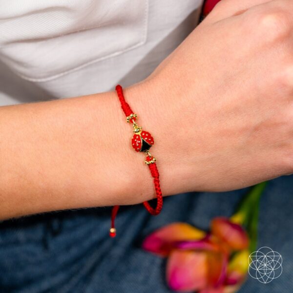 Lucky Ladybug - Four-Strand Red String Bracelet - Image 2